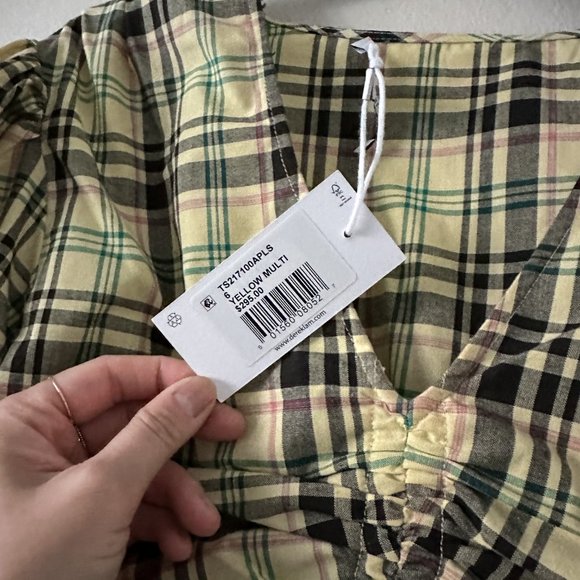 Derek Lam 10 Crosby Bella Crop Top Yellow Plaid Womens Size 6 - Picture 7 of 10